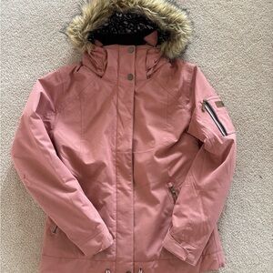 Roxy Women's Dusty Rose Ski Snow Jacket with Faux Fur Hood